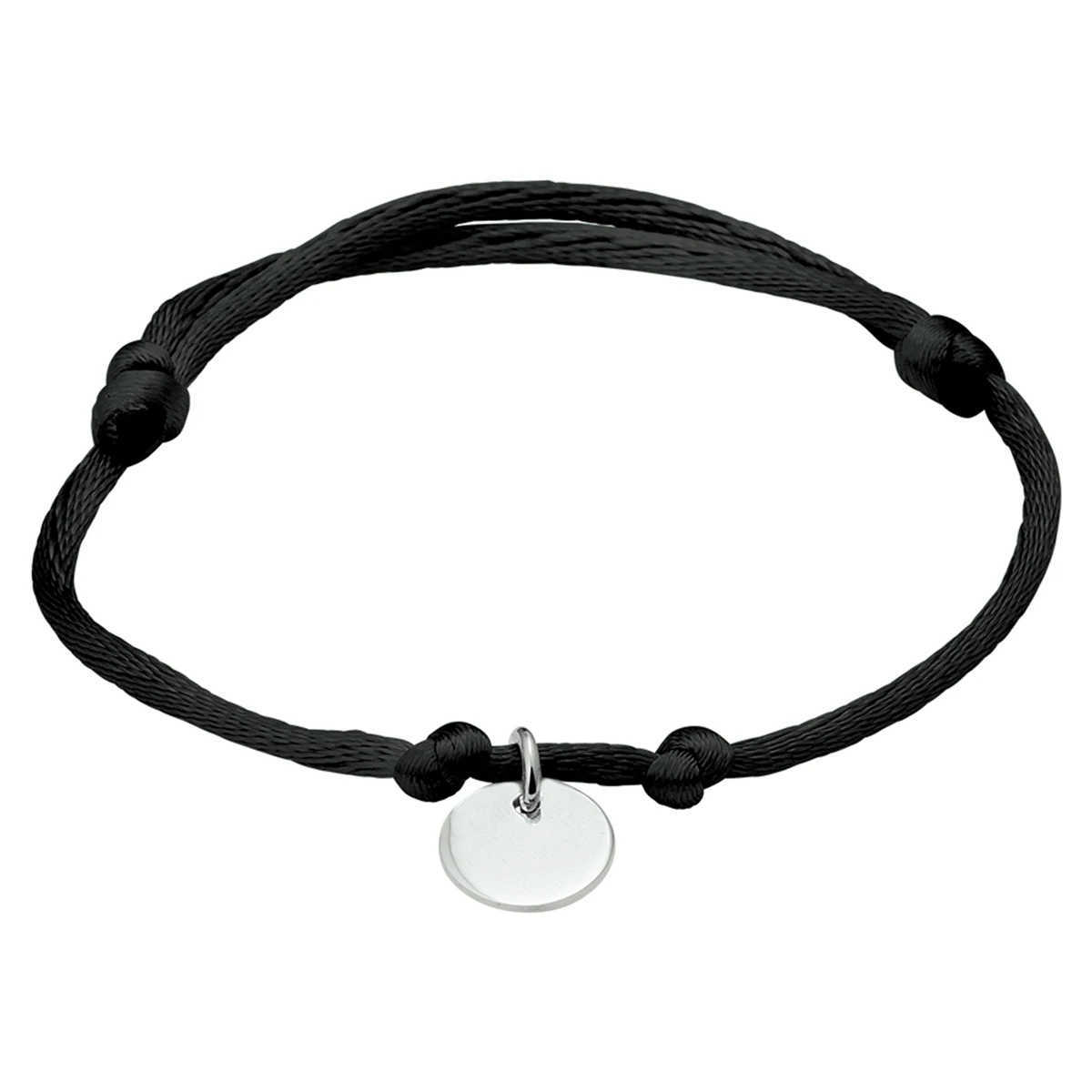 armband satijn rondje zilver gerhodineerd met rubber/nylon/leer