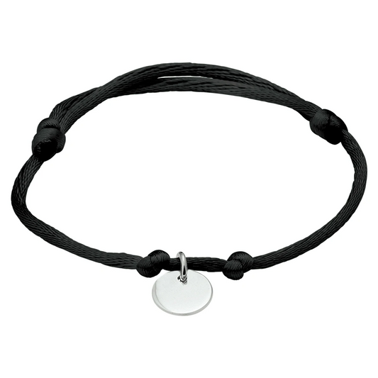 armband satijn rondje zilver gerhodineerd met rubber/nylon/leer