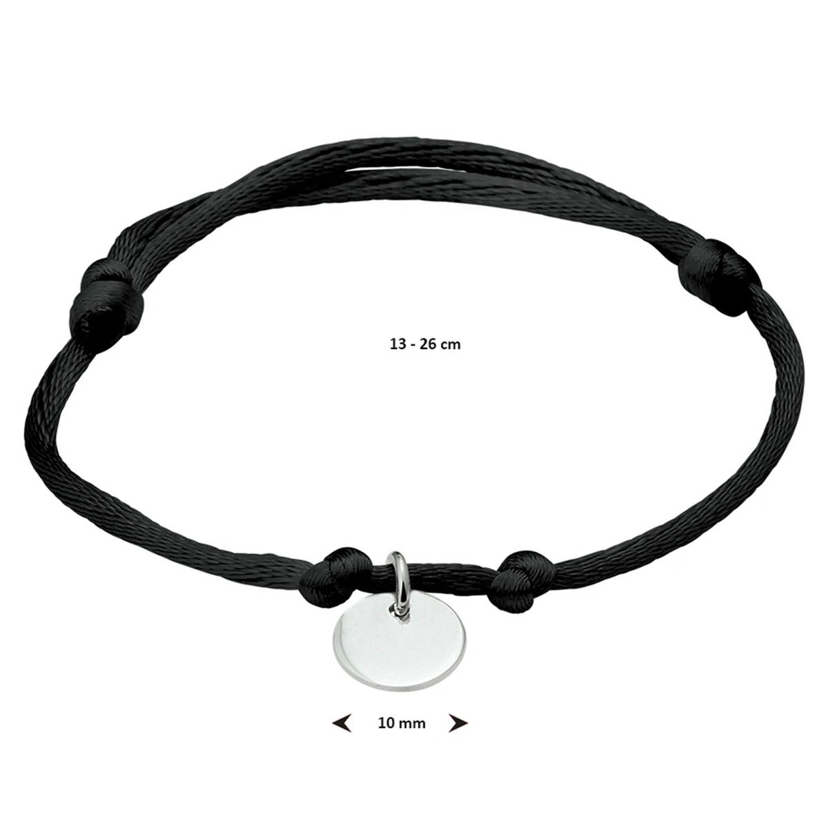 armband satijn rondje zilver gerhodineerd met rubber/nylon/leer