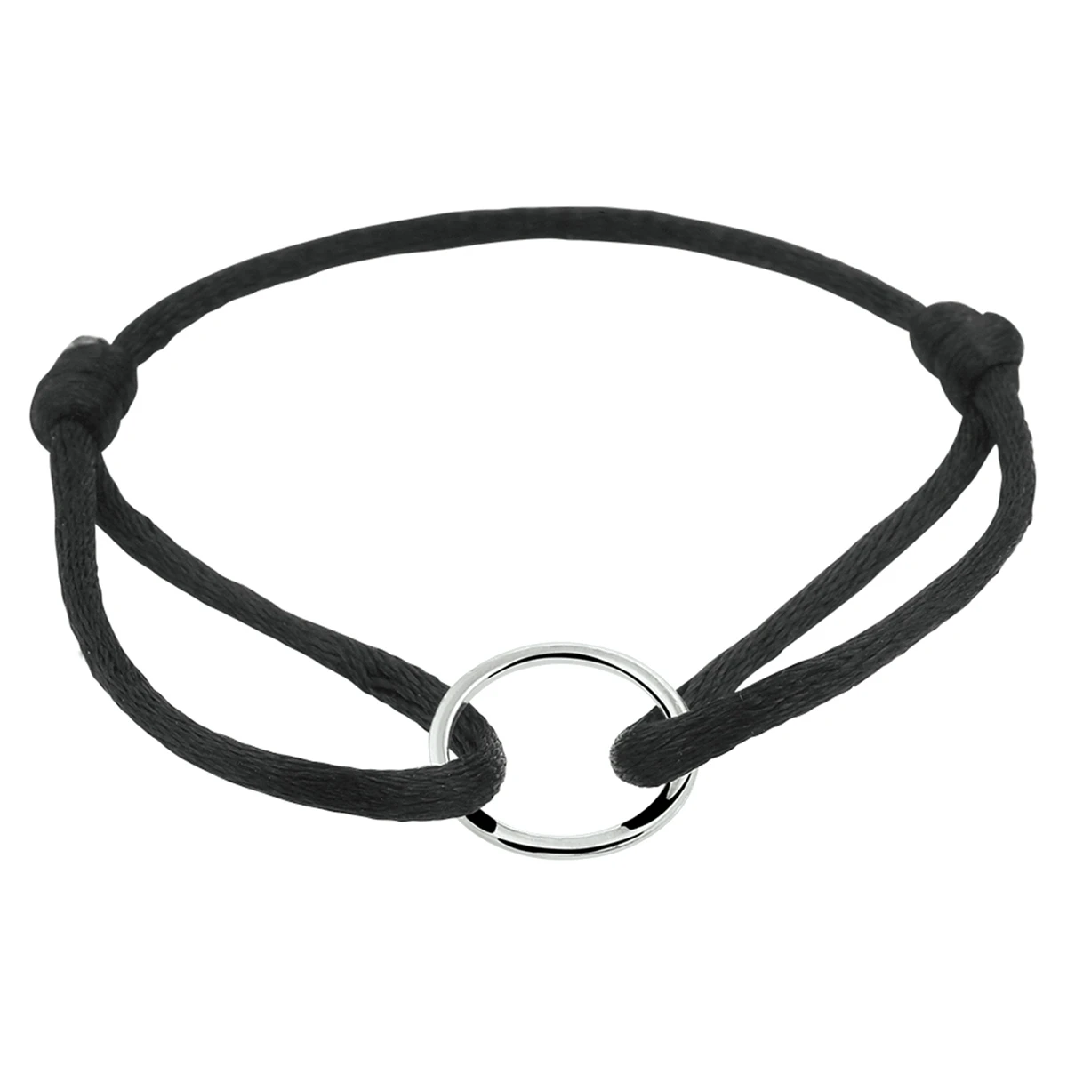 armband satijn rondje zilver gerhodineerd met rubber/nylon/leer