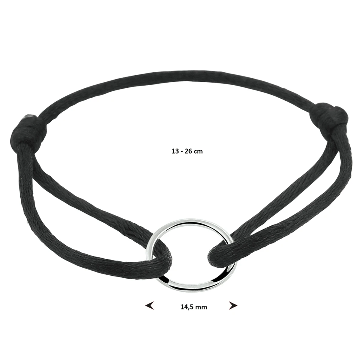 armband satijn rondje zilver gerhodineerd met rubber/nylon/leer