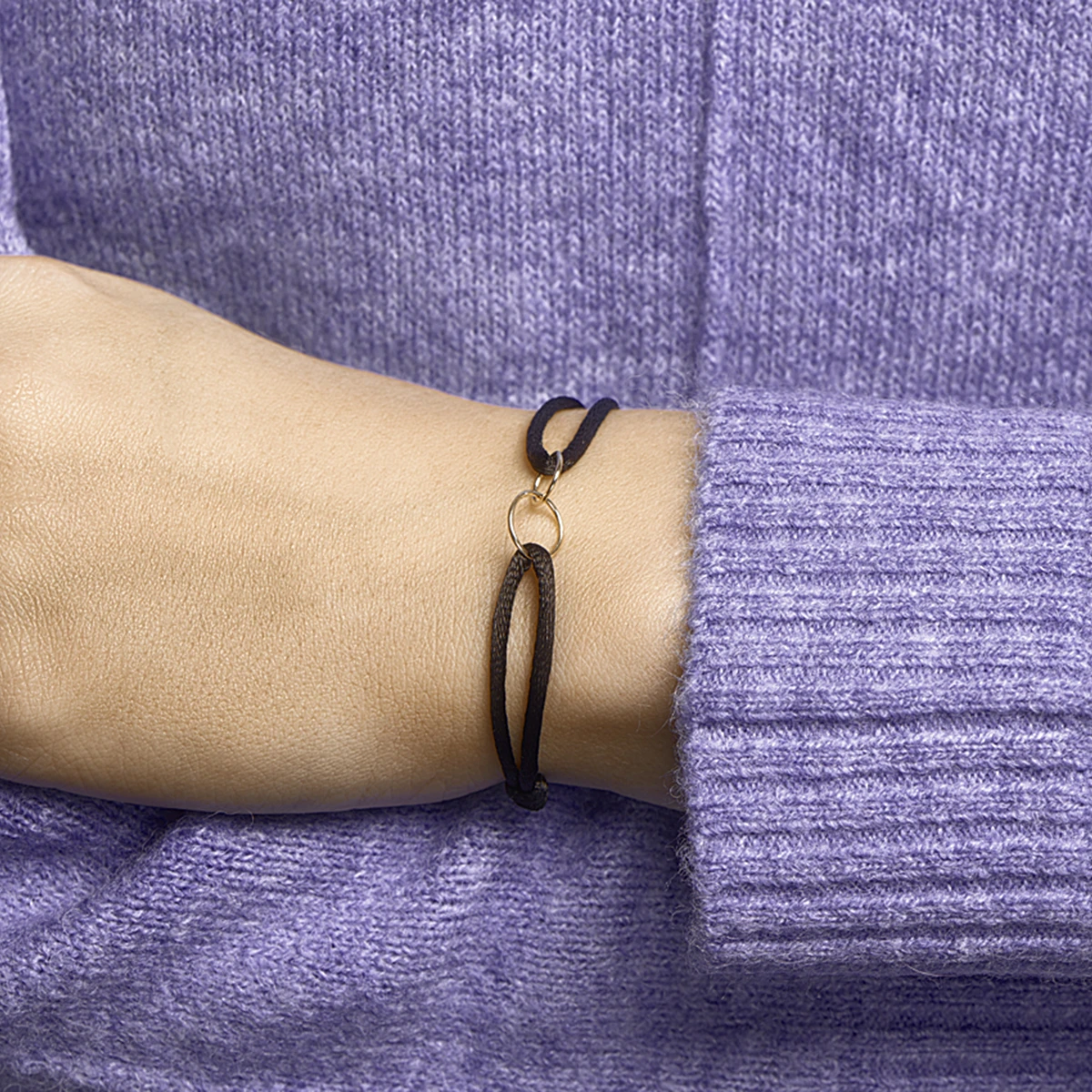 armband satijn rondjes 14K goud met rubber/nylon/leer