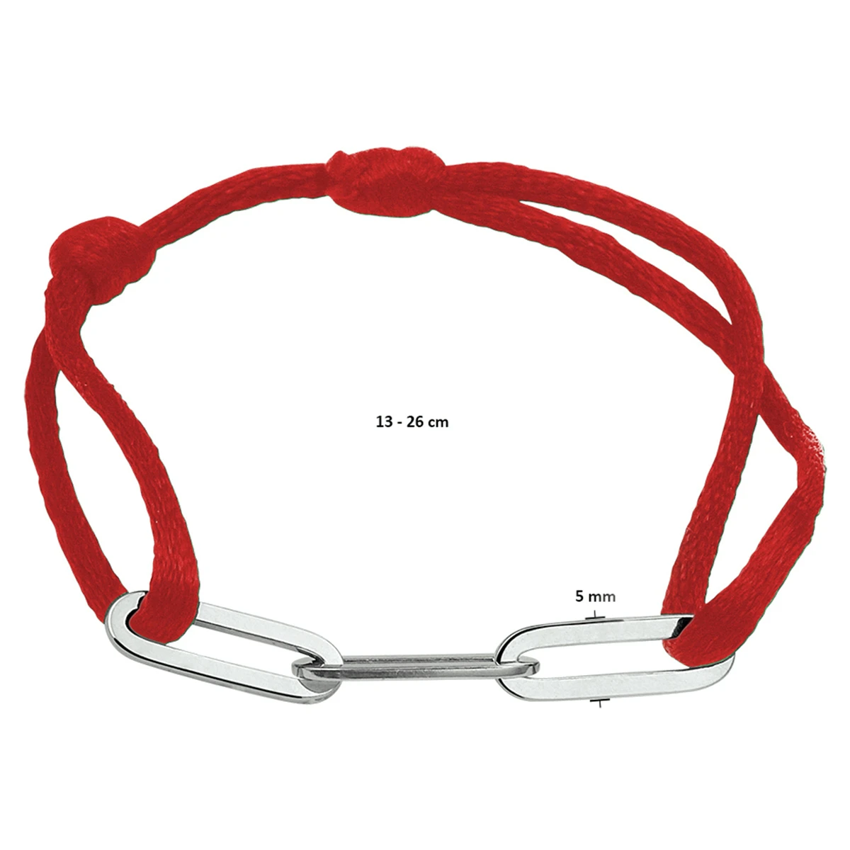 armband satijn rood 13 - 26 cm zilver gerhodineerd met rubber/nylon/leer
