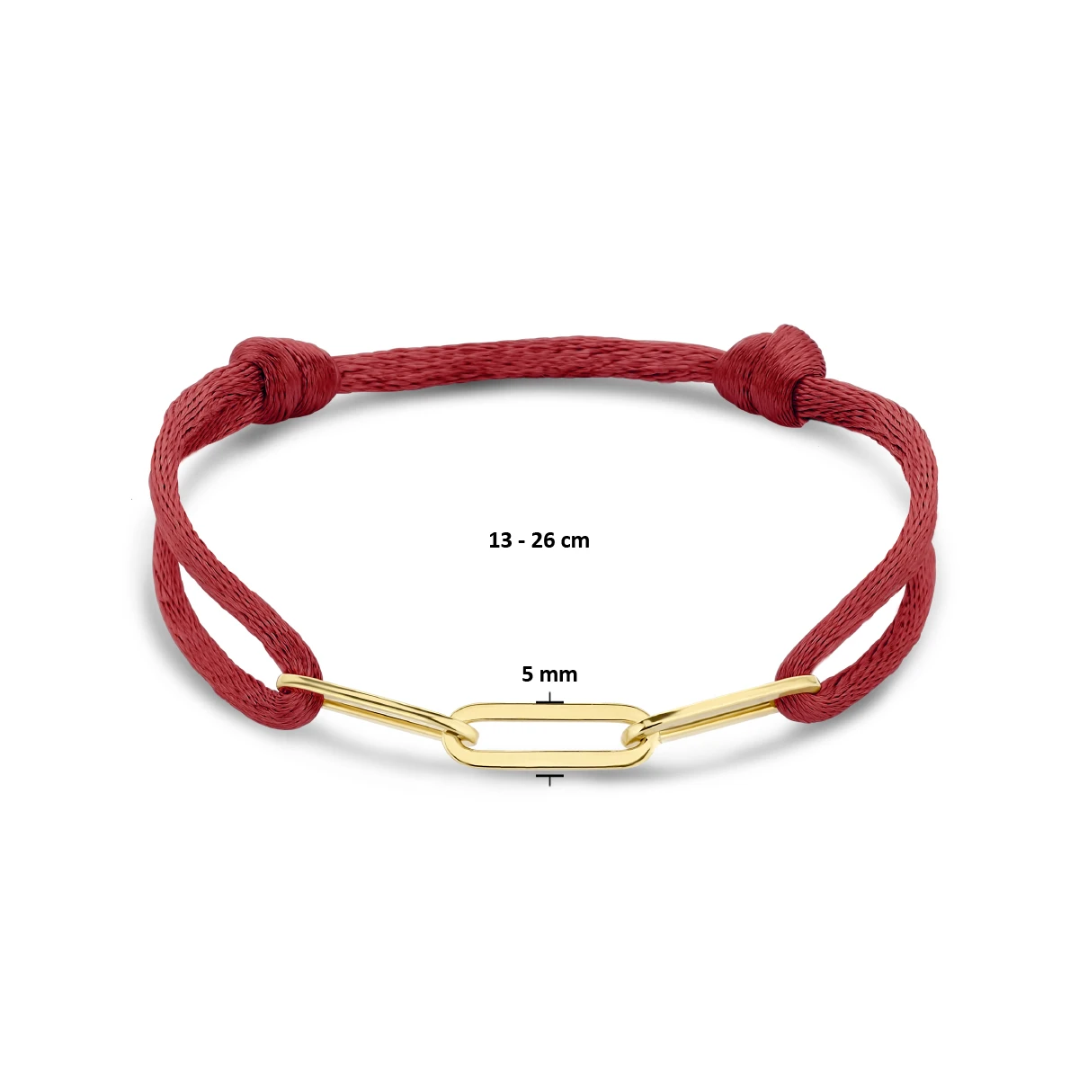 armband satijn rood 13 - 26 cm zilver verguld (met rubber/nylon/leer)