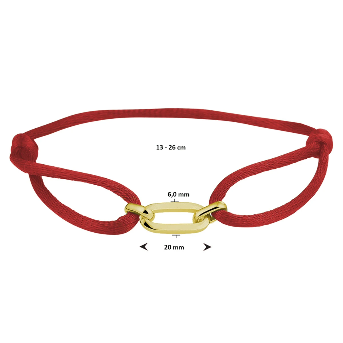 armband satijn rood 13 - 26 cm zilver verguld (met rubber/nylon/leer)