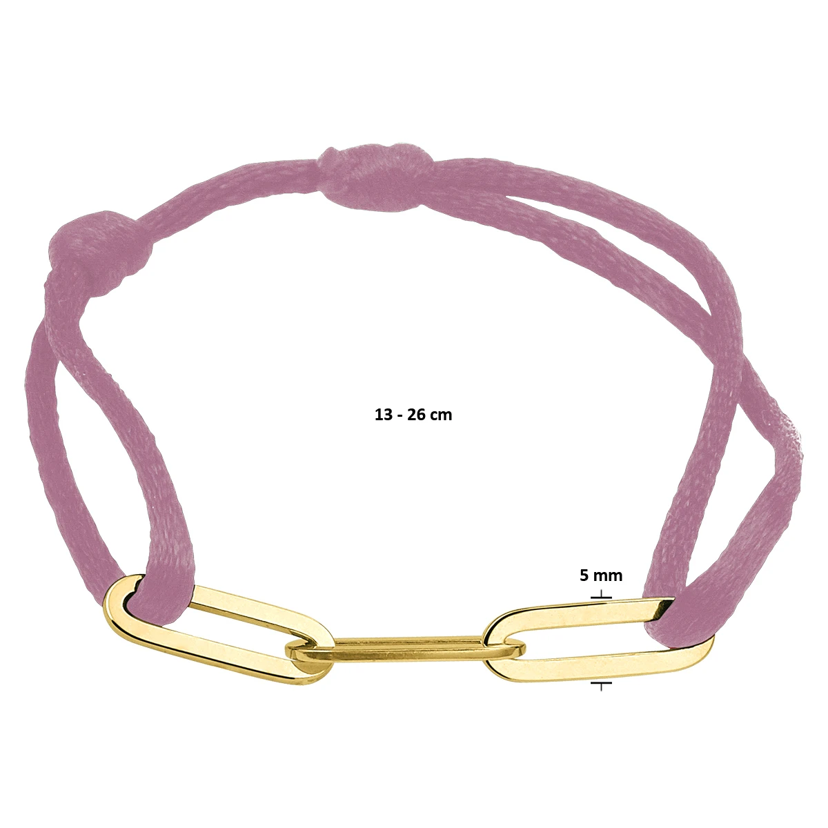 armband satijn roze 13 - 26 cm zilver verguld (met rubber/nylon/leer)