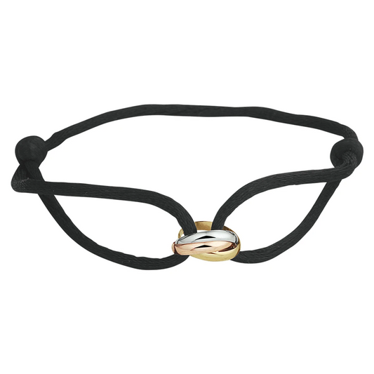 armband satijn zwart tricolor 13 - 26 cm 14K goud met rubber/nylon/leer
