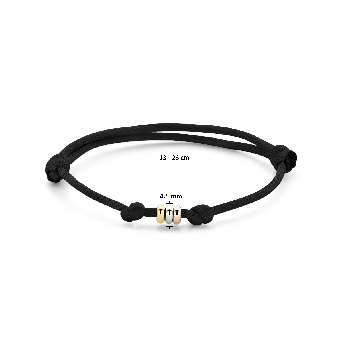 armband satijn tricolor 14K goud met rubber/nylon/leer