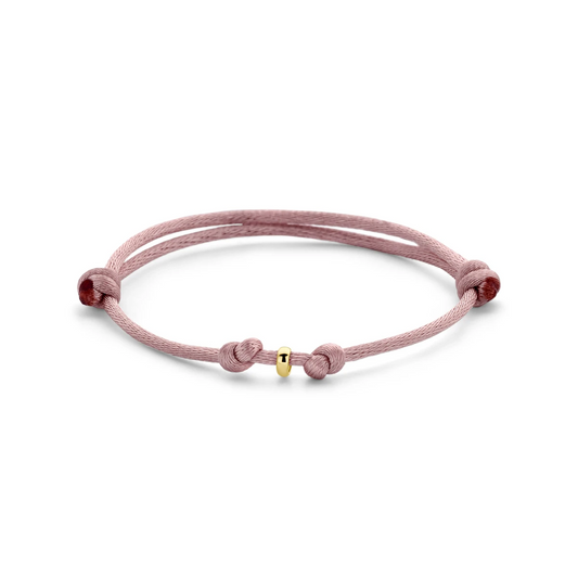 armband satijn zacht roze 13 - 26 cm 14K goud met rubber/nylon/leer