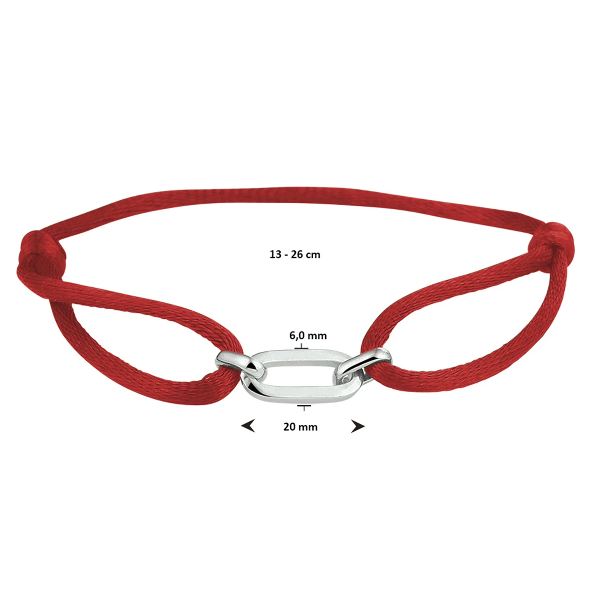 armband satijn zilver gerhodineerd met rubber/nylon/leer