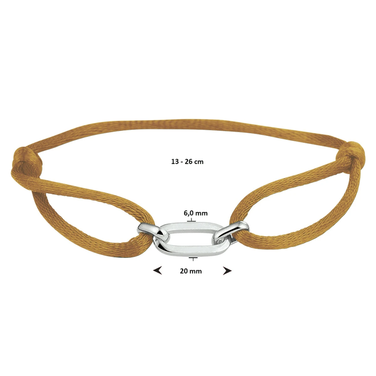 armband satijn zilver gerhodineerd met rubber/nylon/leer