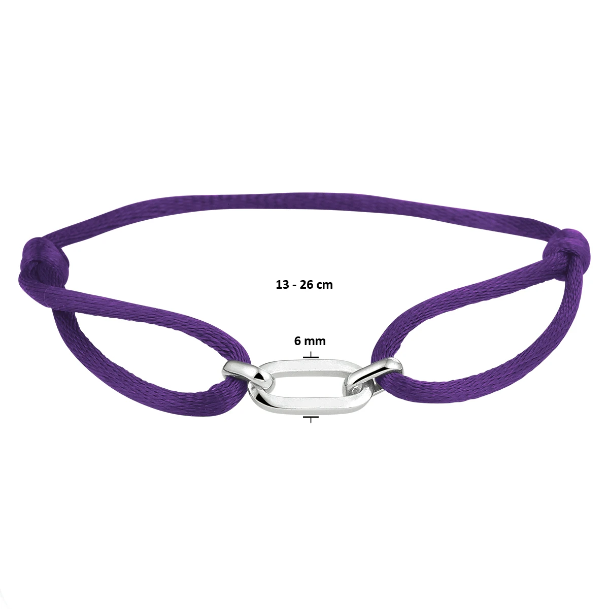 armband satijn zilver gerhodineerd met rubber/nylon/leer