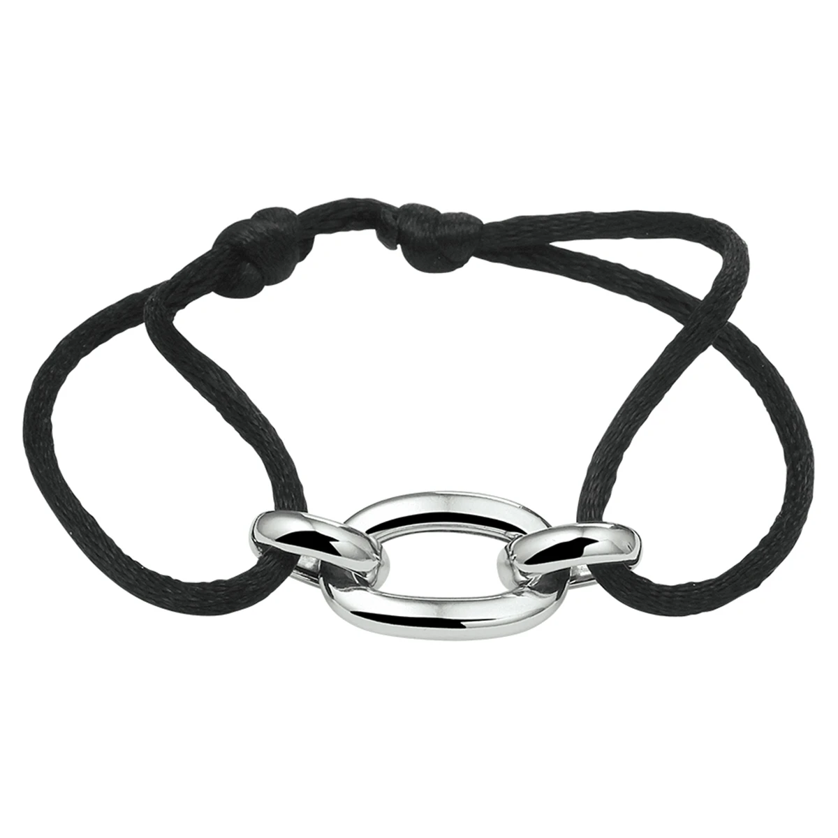 armband satijn zwart 13 - 26 cm zilver gerhodineerd met rubber/nylon/leer