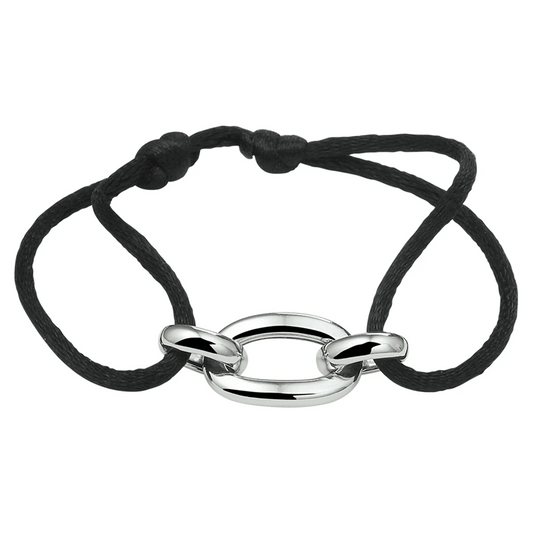 armband satijn zwart 13 - 26 cm zilver gerhodineerd met rubber/nylon/leer