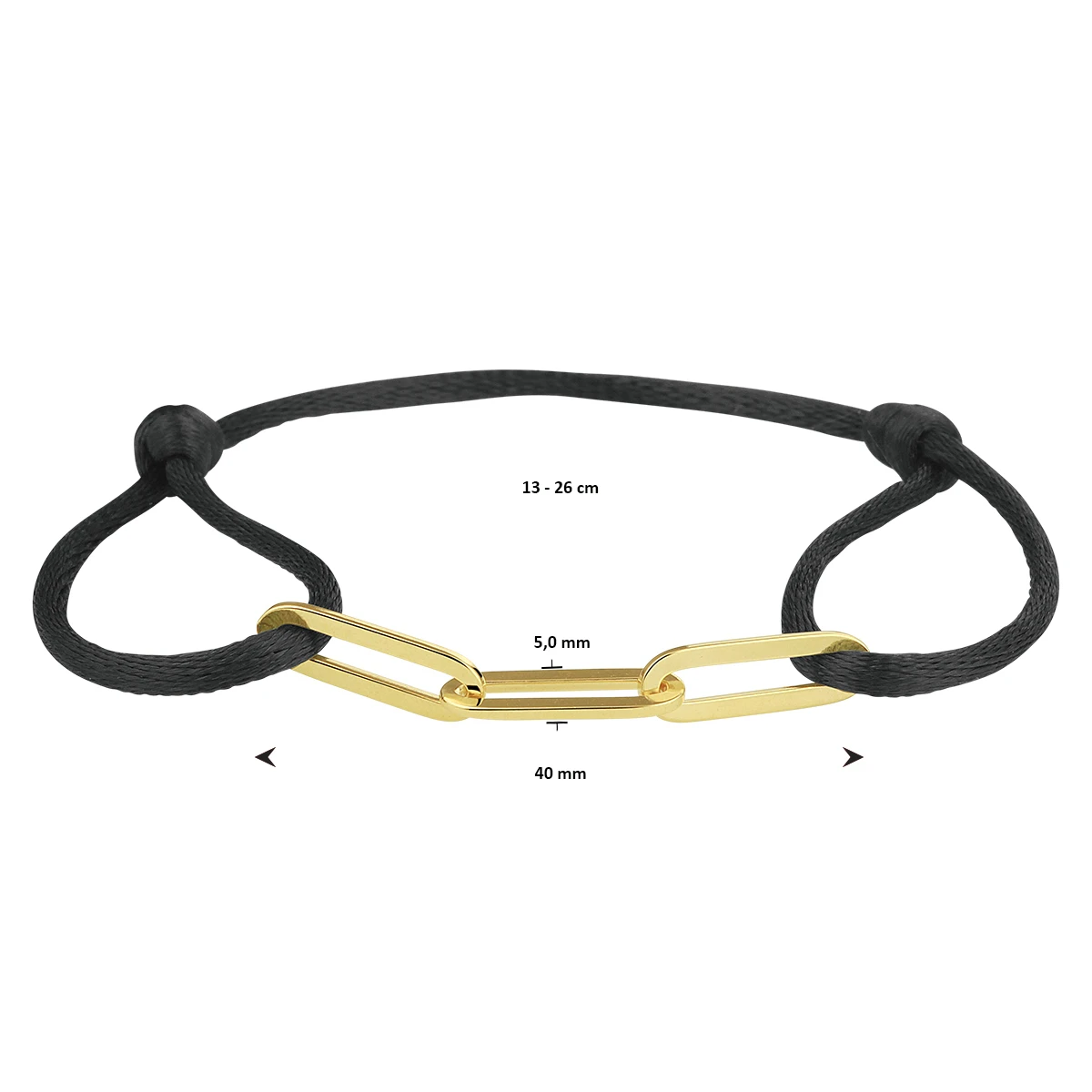 armband satijn zwart 13 - 26 cm zilver verguld (met rubber/nylon/leer)