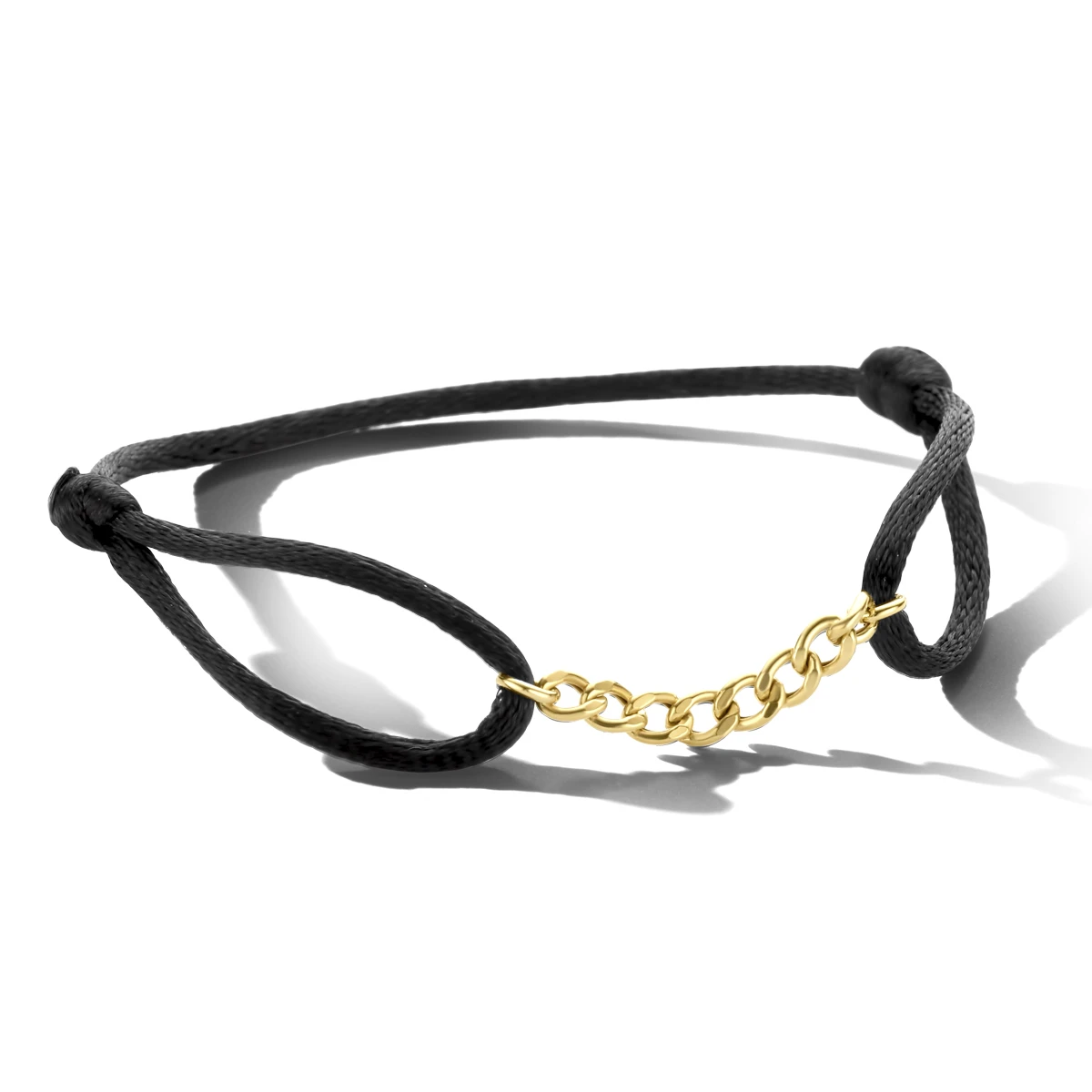 armband satijn zwart 13 - 26 cm zilver verguld (met rubber/nylon/leer)