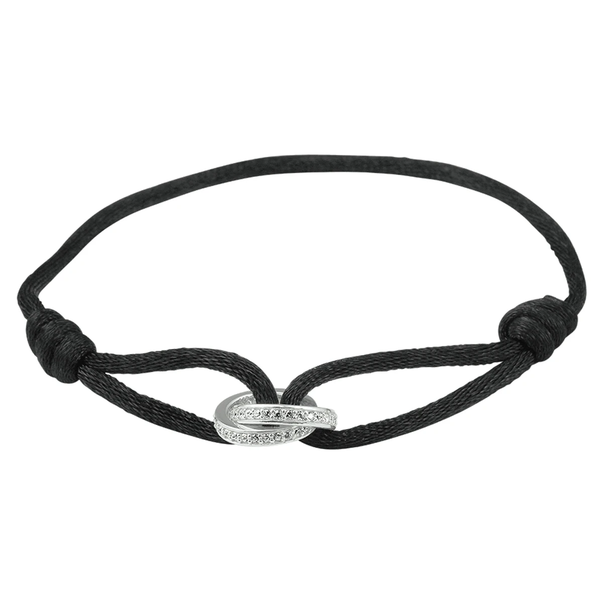 armband satijn zwart zirkonia 13 - 26 cm zilver gerhodineerd met rubber/nylon/leer