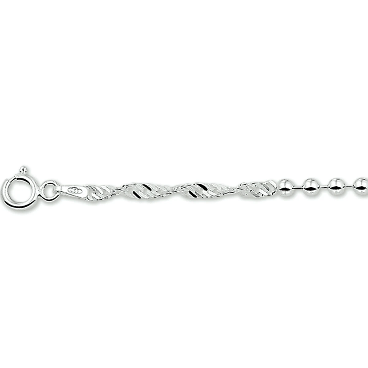 armband singapore en bolletjes 3,0 mm 18 cm zilver wit