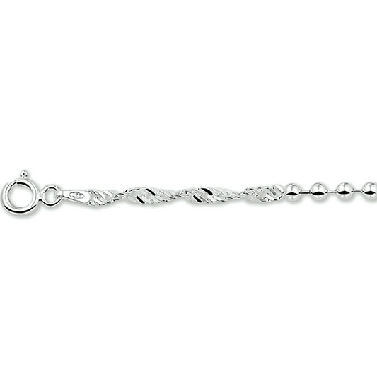 armband singapore en bolletjes 3,0 mm 18 cm zilver wit