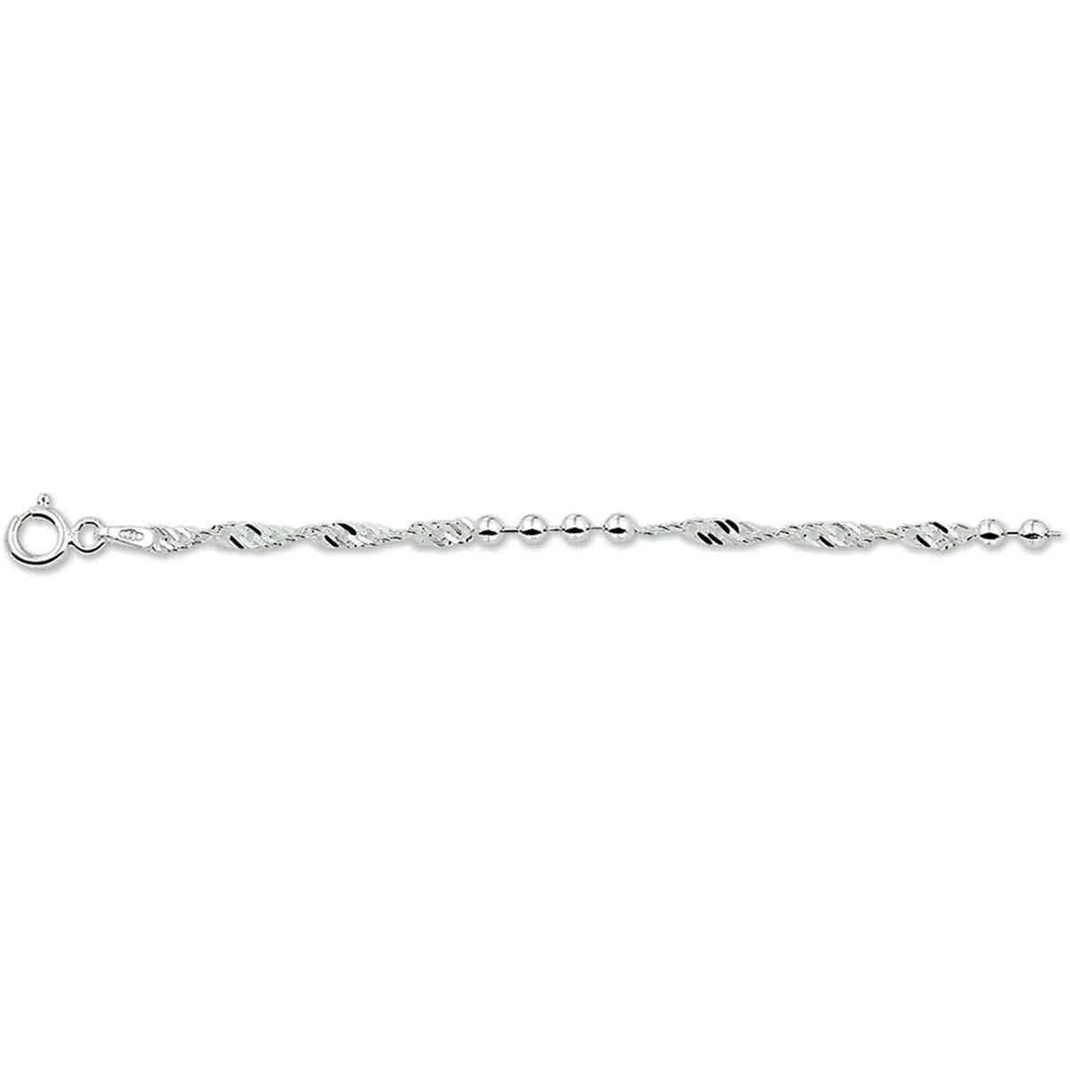 armband singapore en bolletjes 3,0 mm 18 cm zilver wit