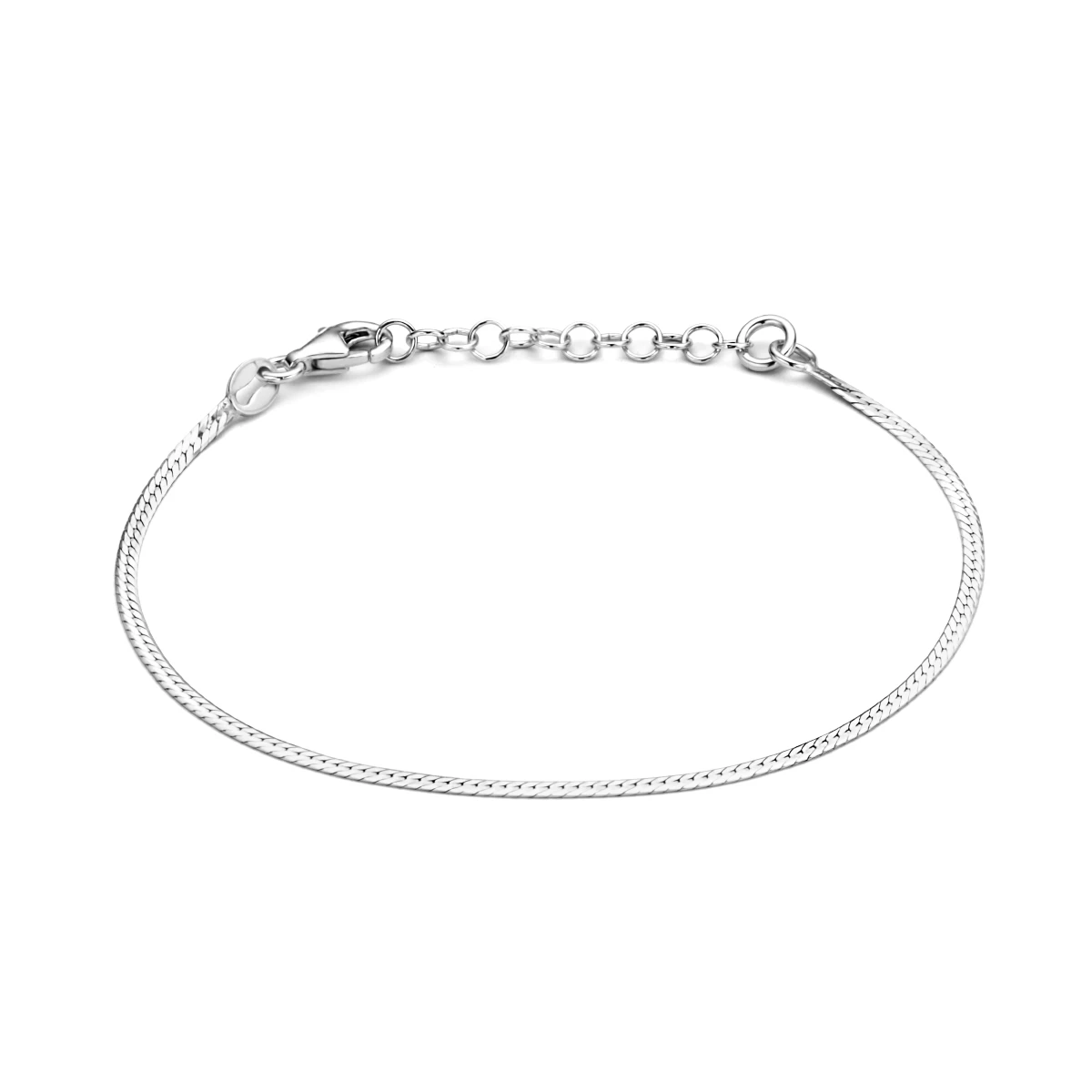 armband slang plat 1,7 mm 16 + 3 cm zilver gerhodineerd