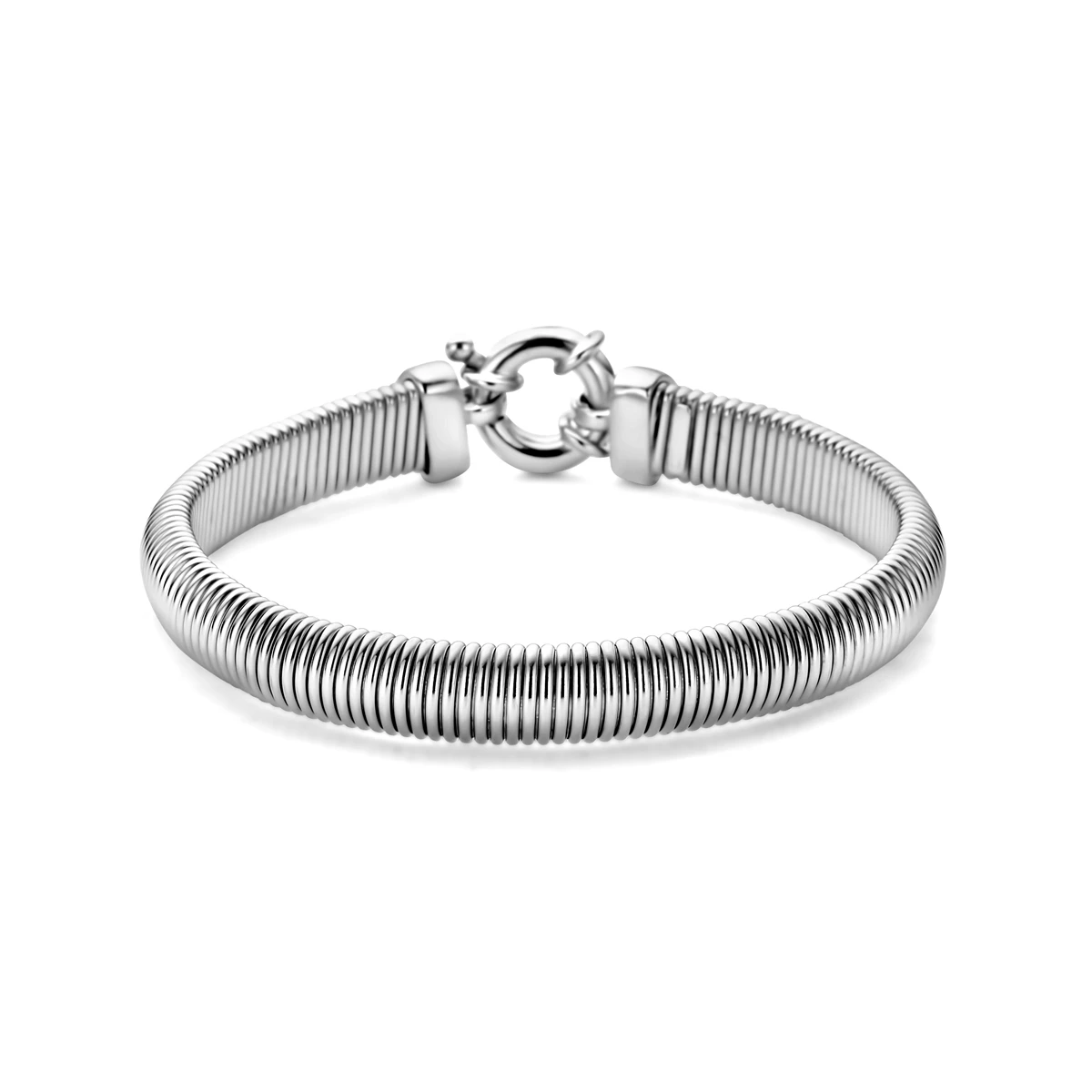 armband slang plat (bol) 8,0 mm 19 cm met groot veerslot zilver gerhodineerd