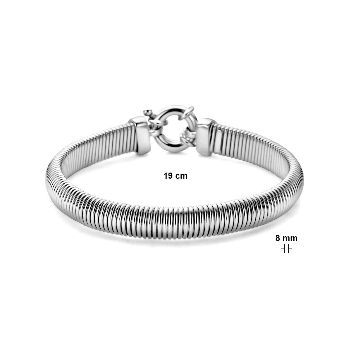 armband slang plat (bol) 8,0 mm 19 cm met groot veerslot zilver gerhodineerd