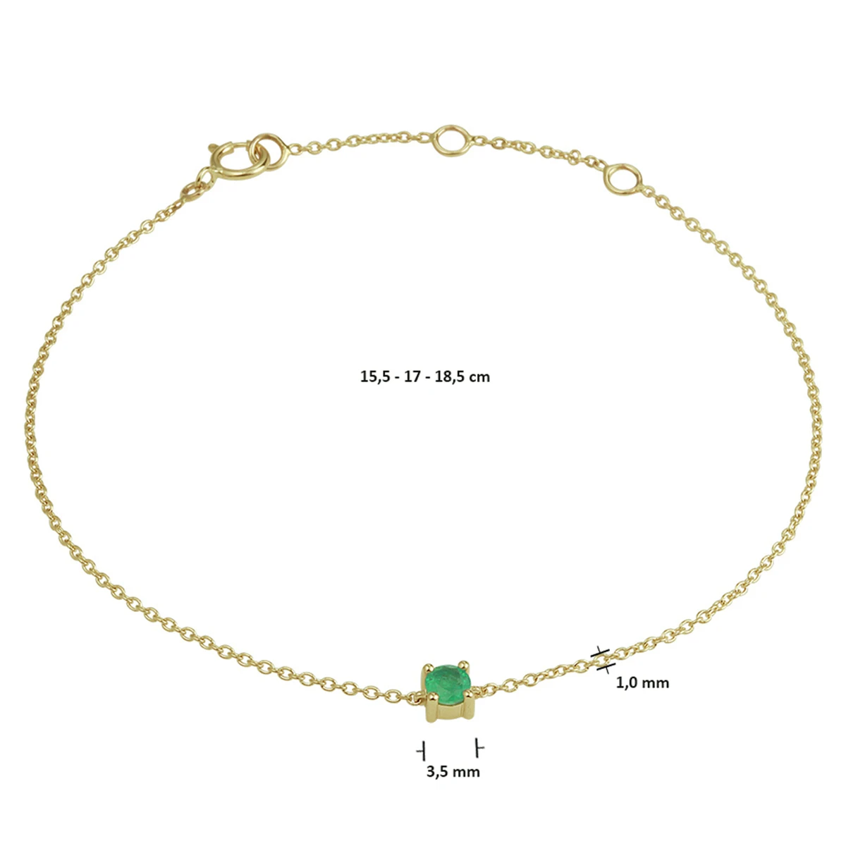 armband smaragd 15,5 - 17 - 18,5 cm 14K geelgoud