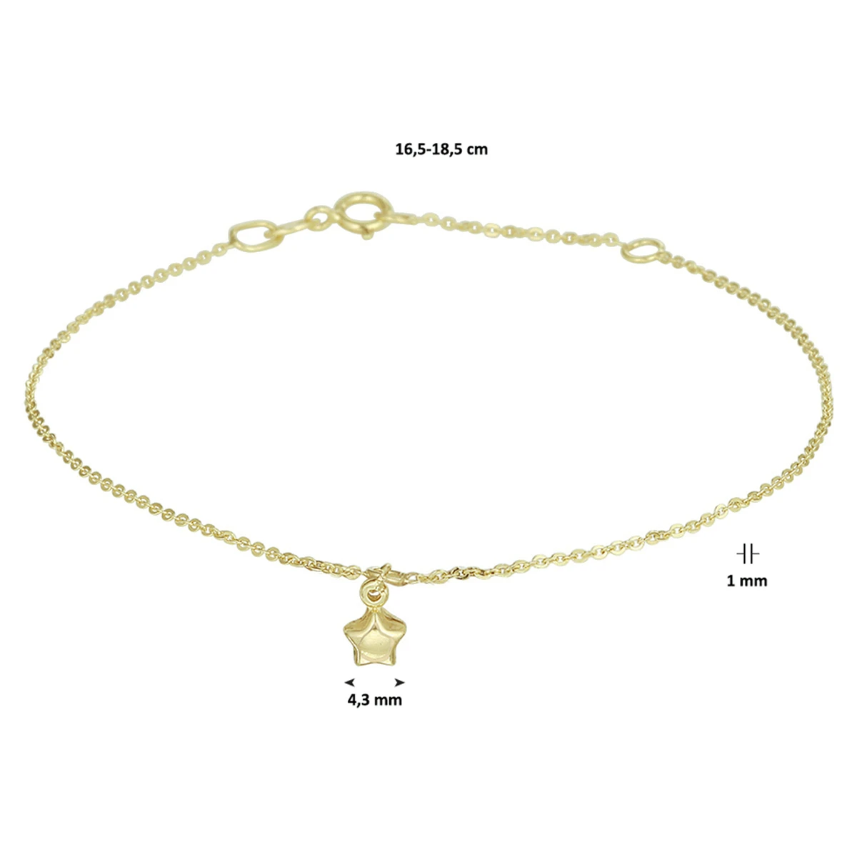 armband ster 16,5 - 18,5 cm 14K geelgoud