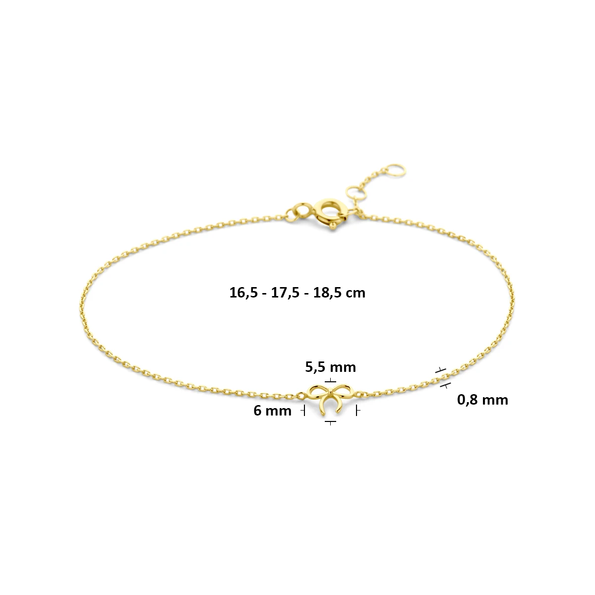 armband strik 16,5 - 17,5 - 18,5 cm 14K geelgoud