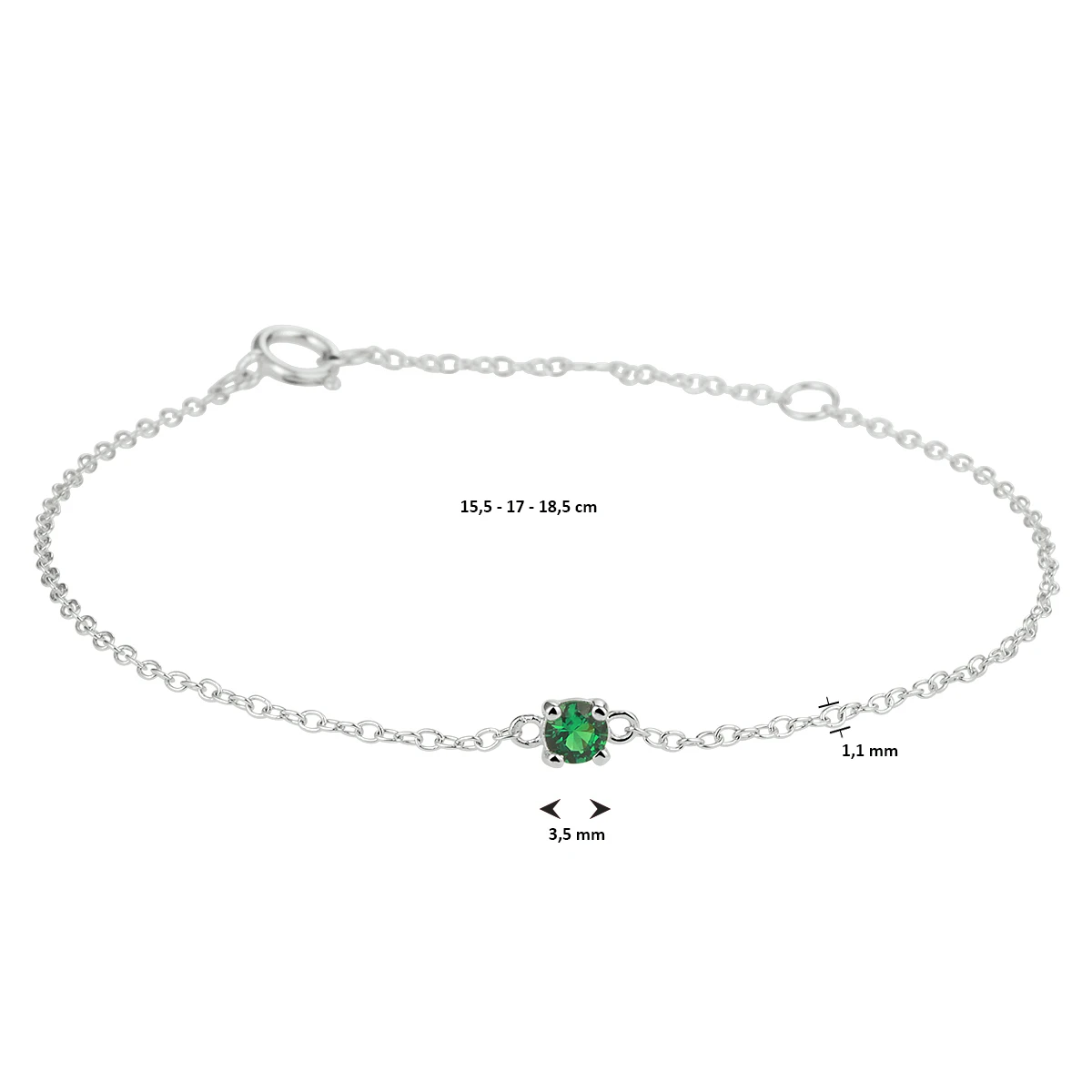 armband synth. nano groen 15,5 - 17 - 18,5 cm zilver gerhodineerd