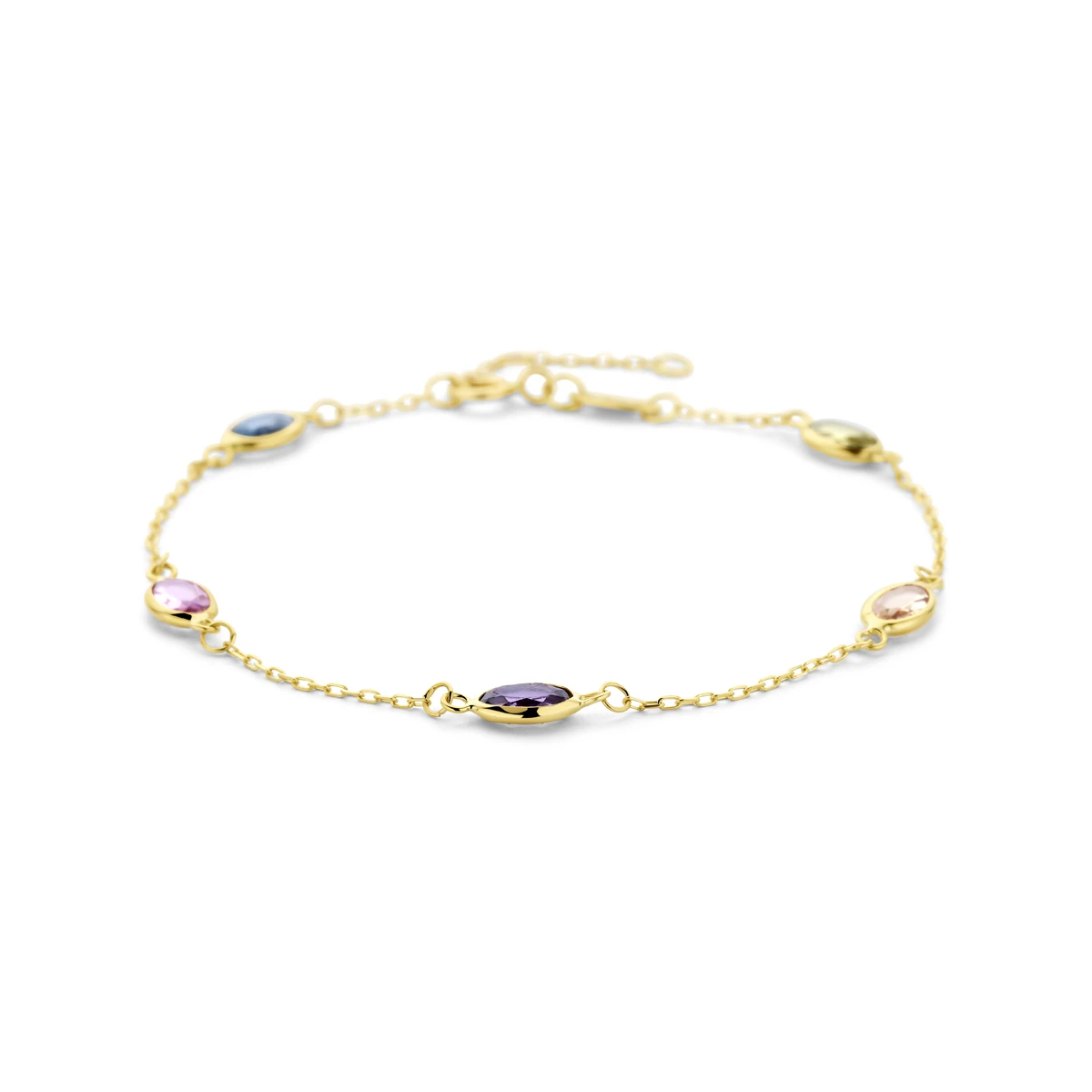 armband synthetische stenen 16,5 - 17,5 - 18,5 cm 14K geelgoud