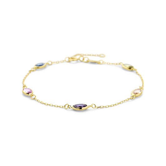 armband synthetische stenen 16,5 - 17,5 - 18,5 cm 14K geelgoud