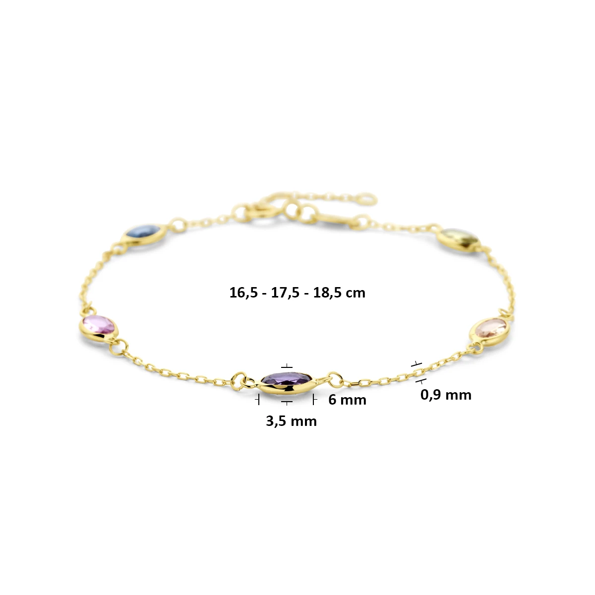 armband synthetische stenen 16,5 - 17,5 - 18,5 cm 14K geelgoud