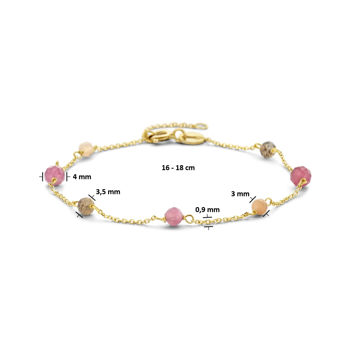 armband toermalijn 16 - 18 cm 14K geelgoud
