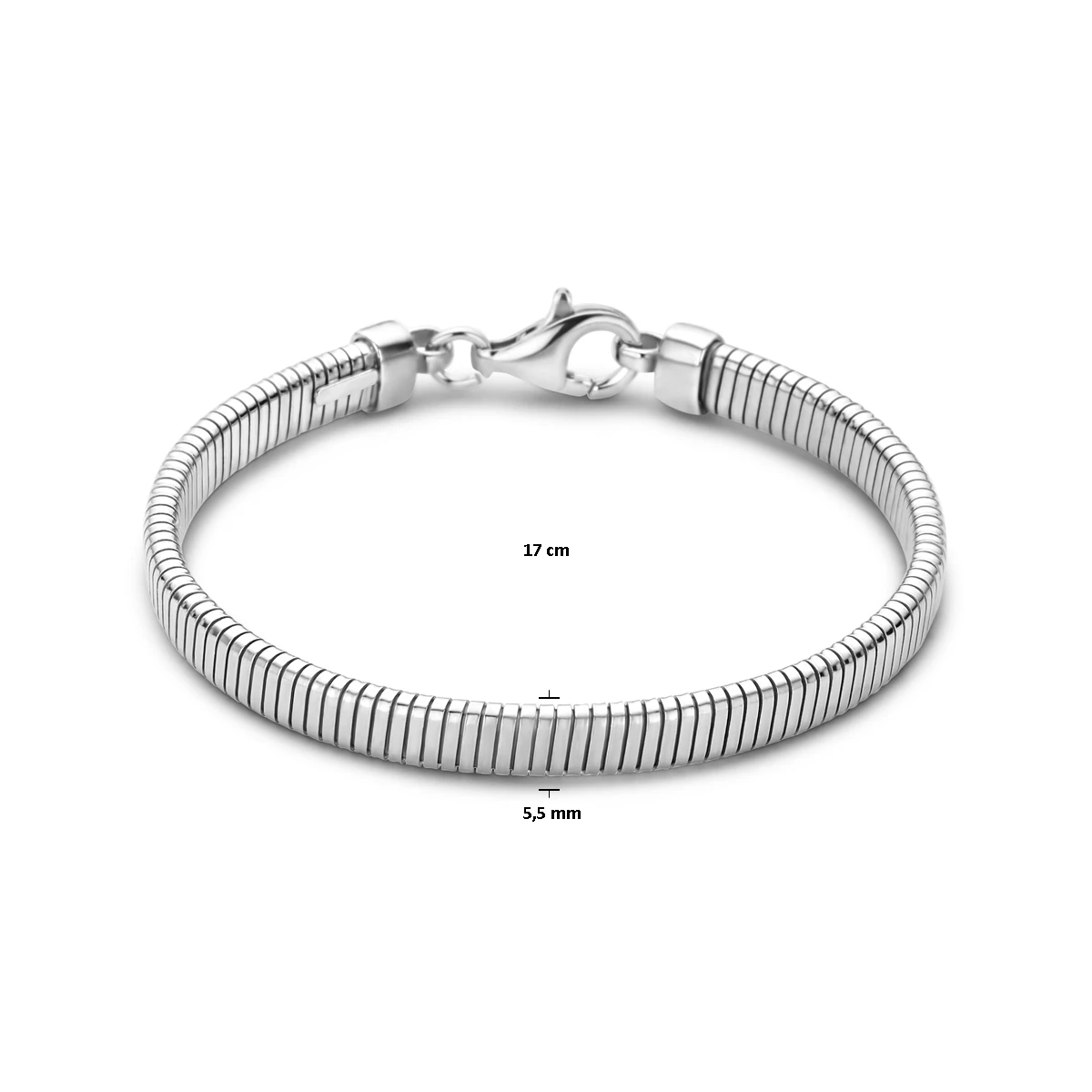 armband tubogas 5,5 mm 17 cm zilver gerhodineerd