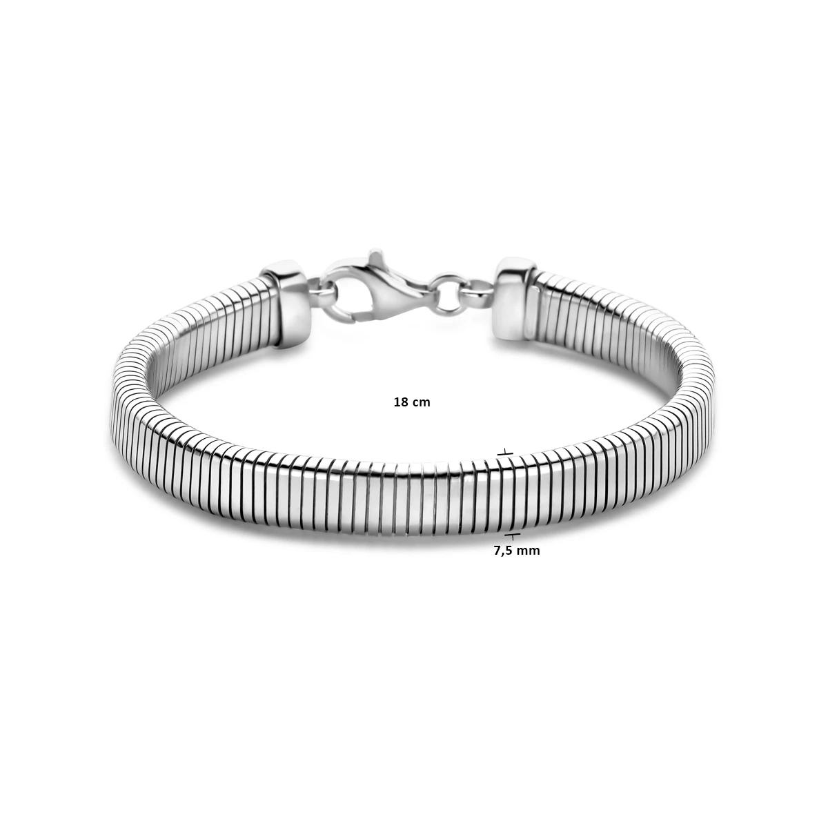 armband tubogas 7,5 mm 18 cm zilver gerhodineerd