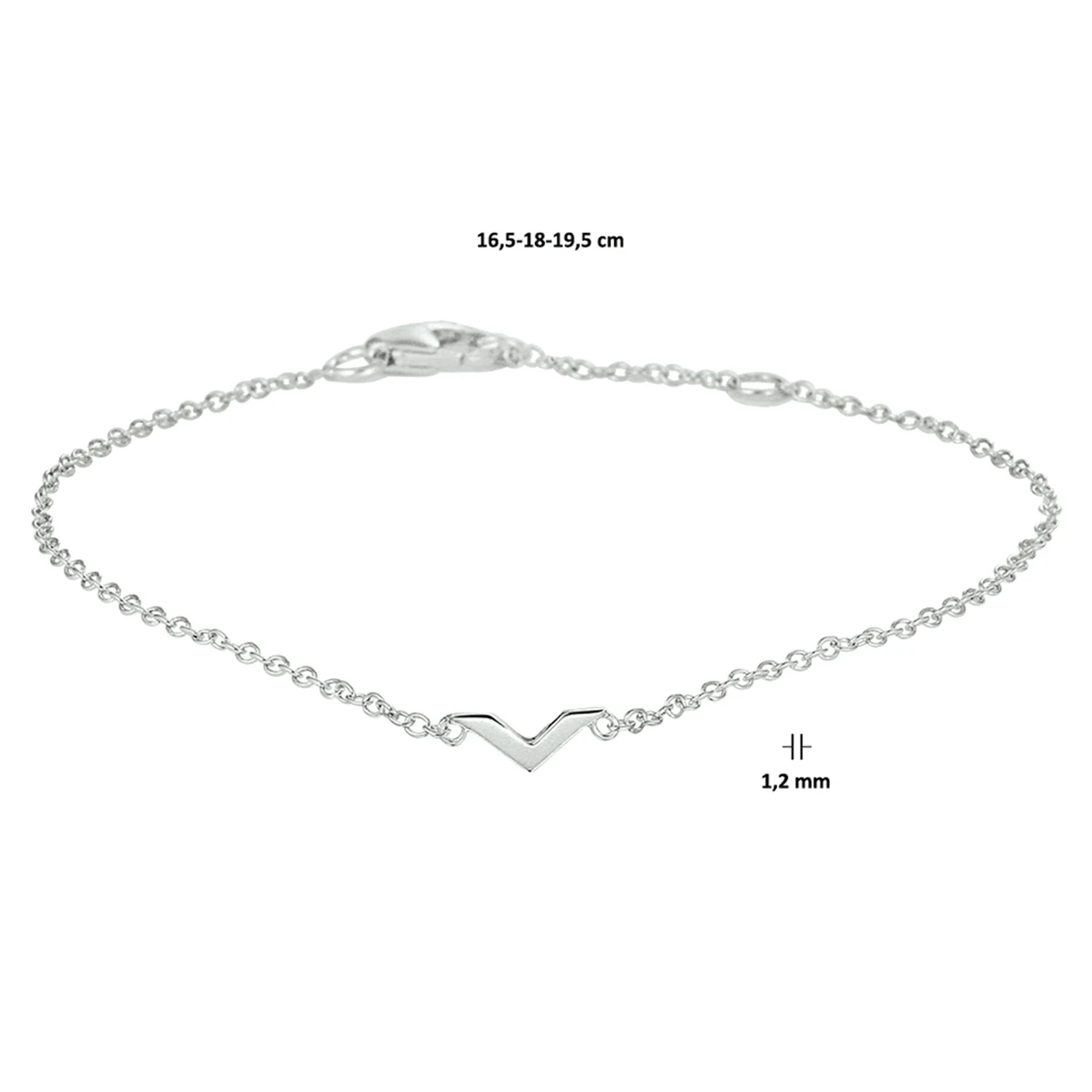 armband v 16,5 - 18 - 19,5 cm zilver gerhodineerd