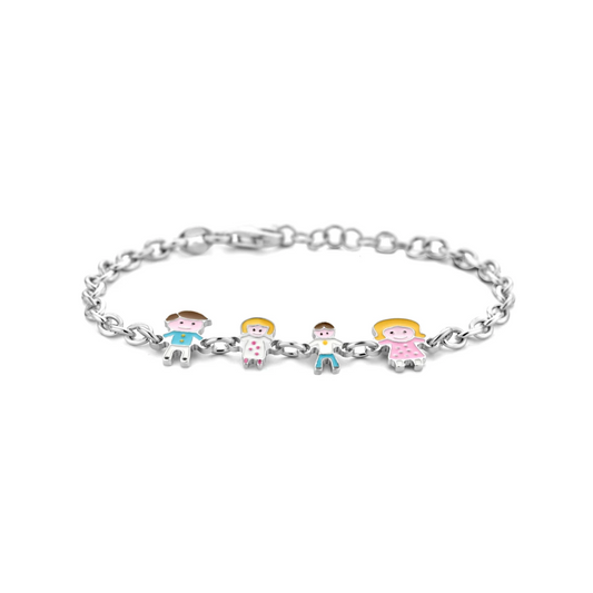 armband vader, moeder, zoon en dochter zilver gerhodineerd