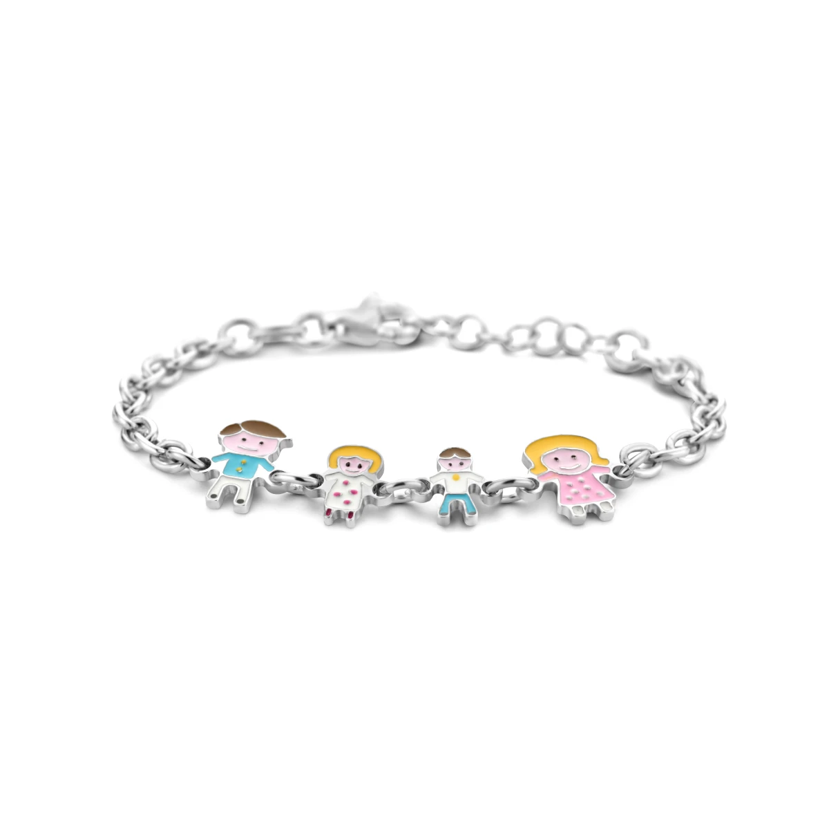 armband vader, moeder, zoon en dochter zilver gerhodineerd