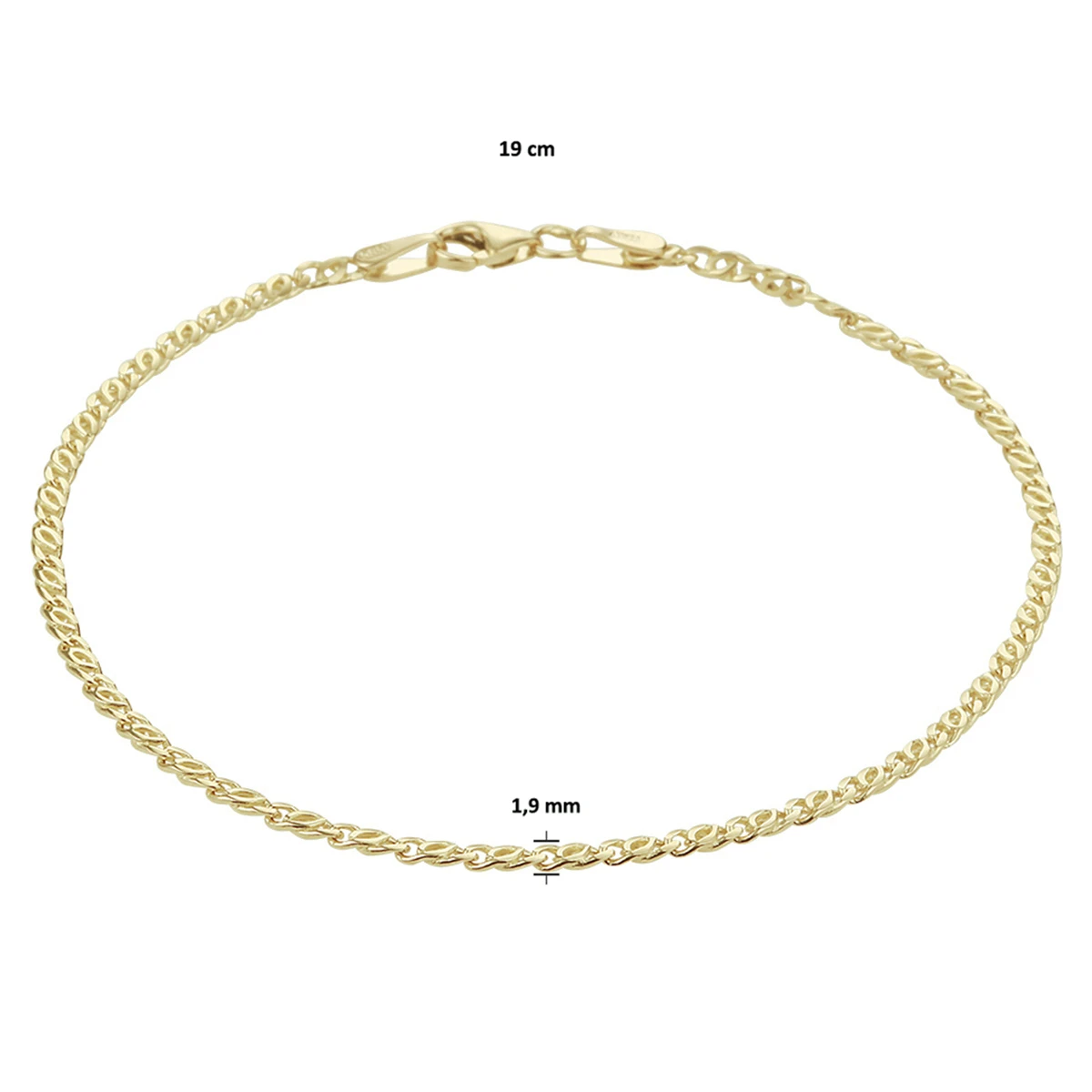 armband valkenoog 1,9 mm 14K geelgoud
