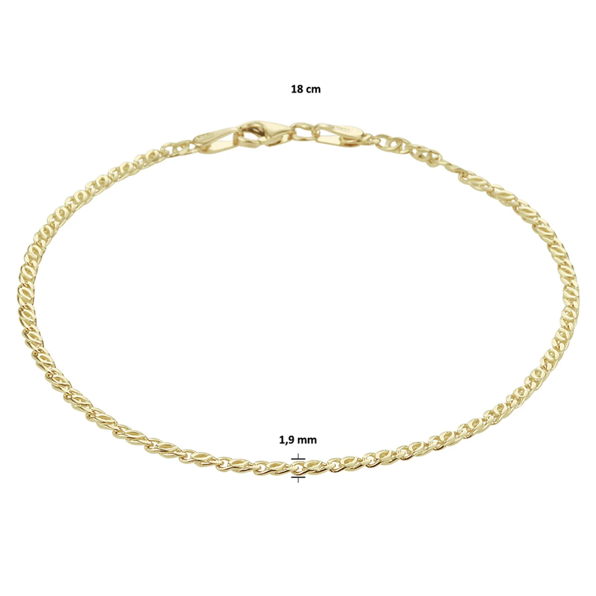 armband valkenoog 1,9 mm 14K geelgoud