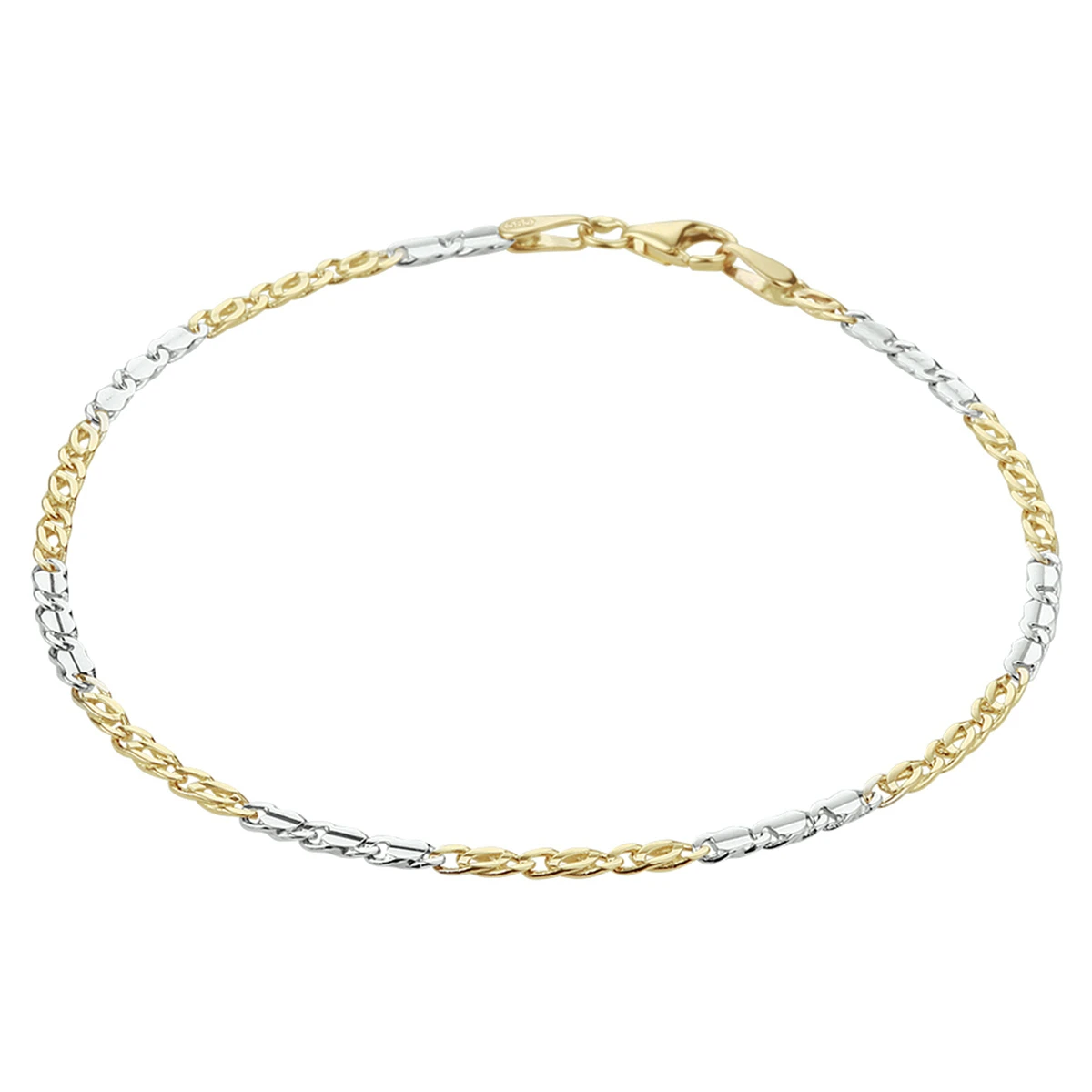 armband valkenoog 2,1 mm 14K bicolor goud geel/wit