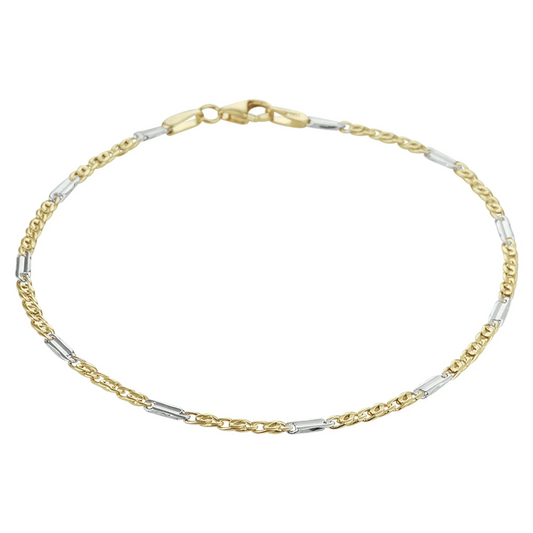 armband valkenoog met tussenstuk 1,9 mm 14K bicolor goud geel/wit