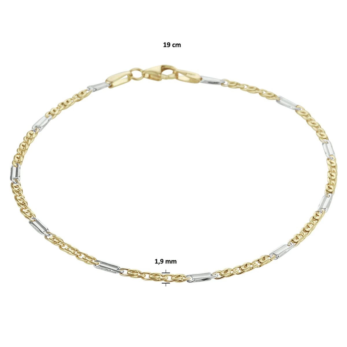 armband valkenoog met tussenstuk 1,9 mm 14K bicolor goud geel/wit