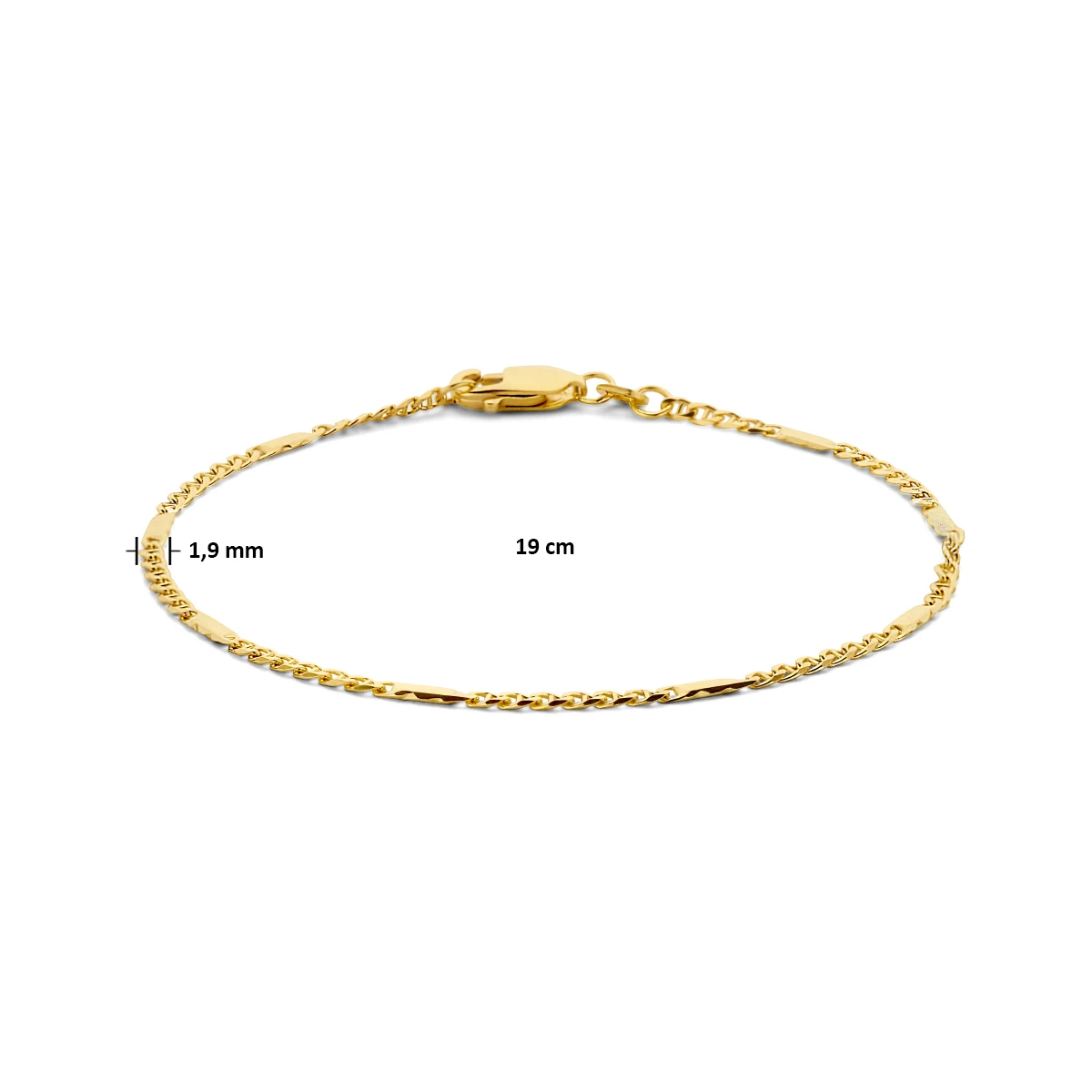 armband valkenoog met tussenstuk 1,9 mm 14K geelgoud