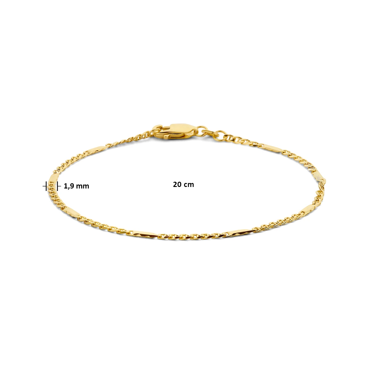 armband valkenoog met tussenstuk 1,9 mm 14K geelgoud