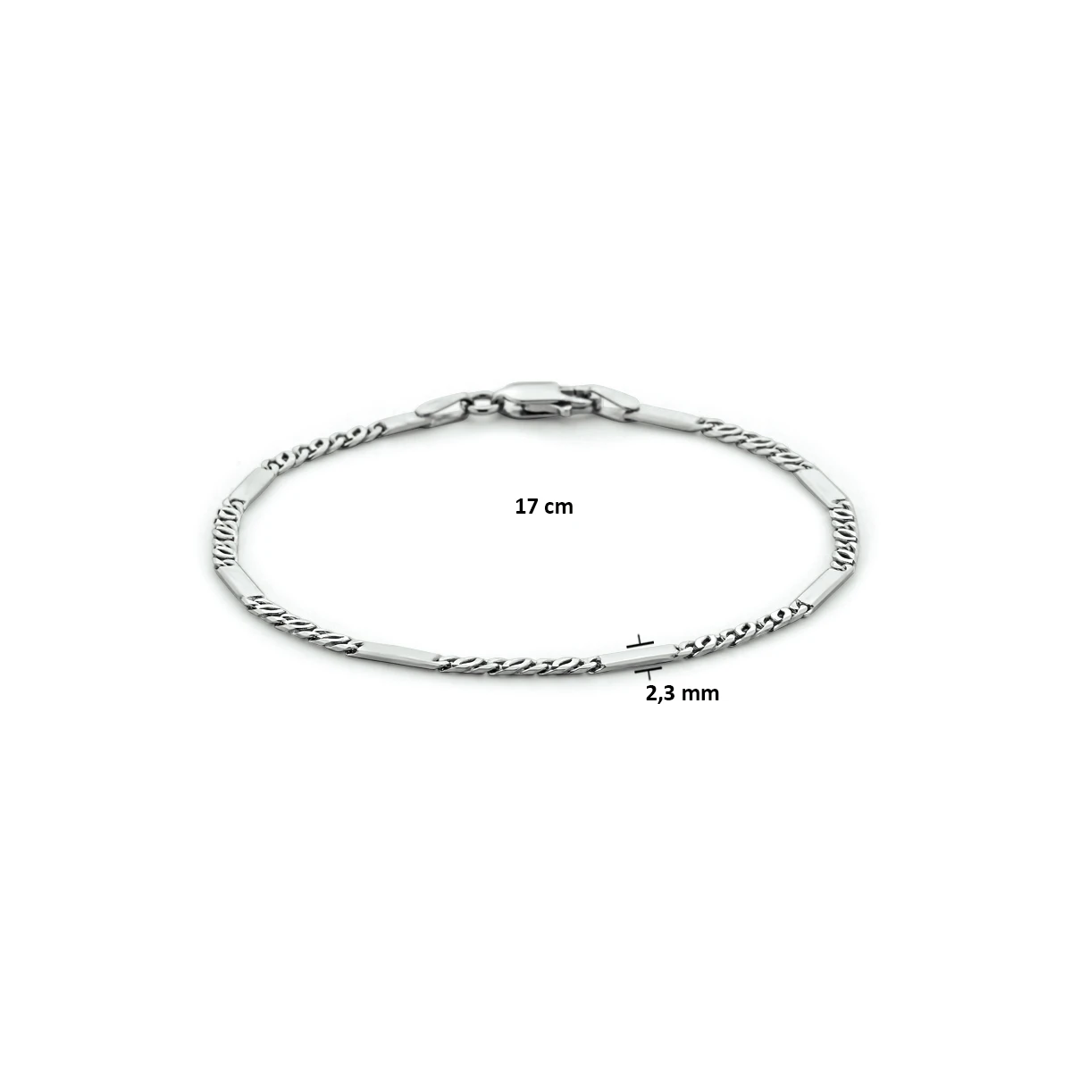 armband valkenoog met tussenstuk 2,3 mm zilver gerhodineerd