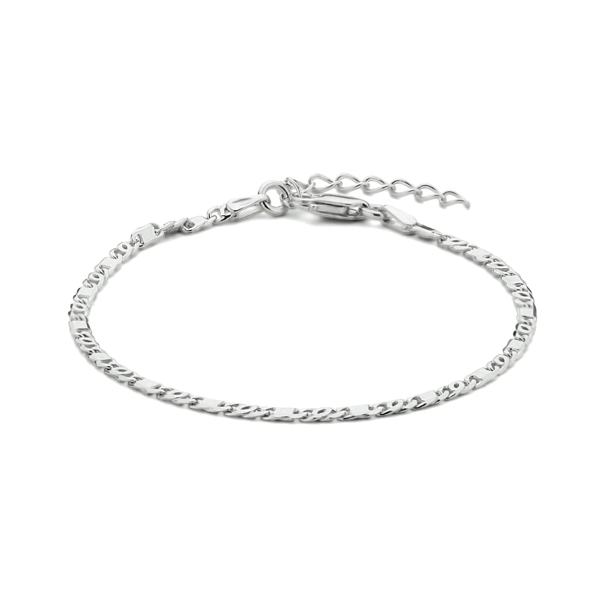 armband valkenoog met tussenstuk 2,4 mm 16 + 3 cm zilver gerhodineerd