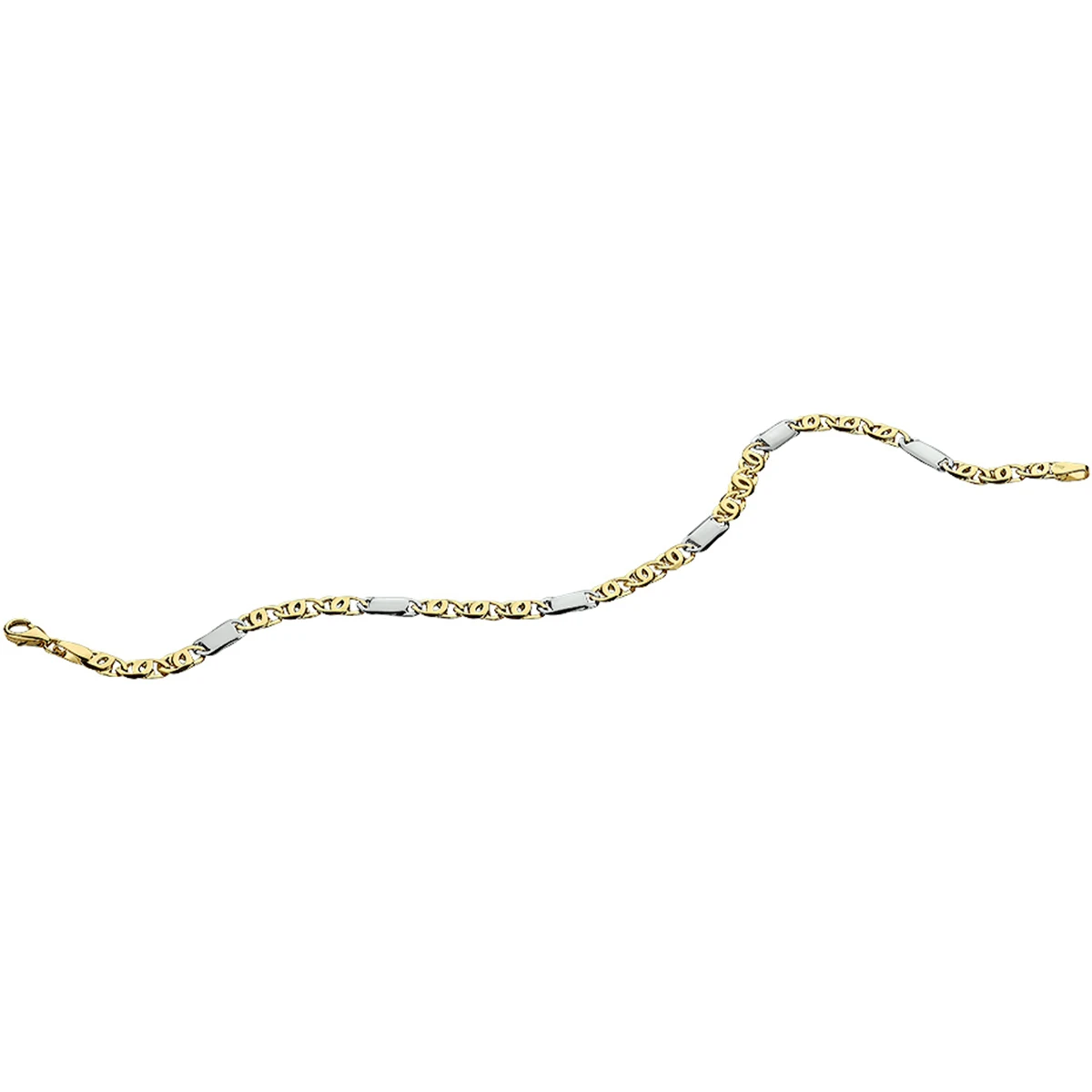 armband valkenoog met tussenstuk 3,7 mm 14K bicolor goud geel/wit